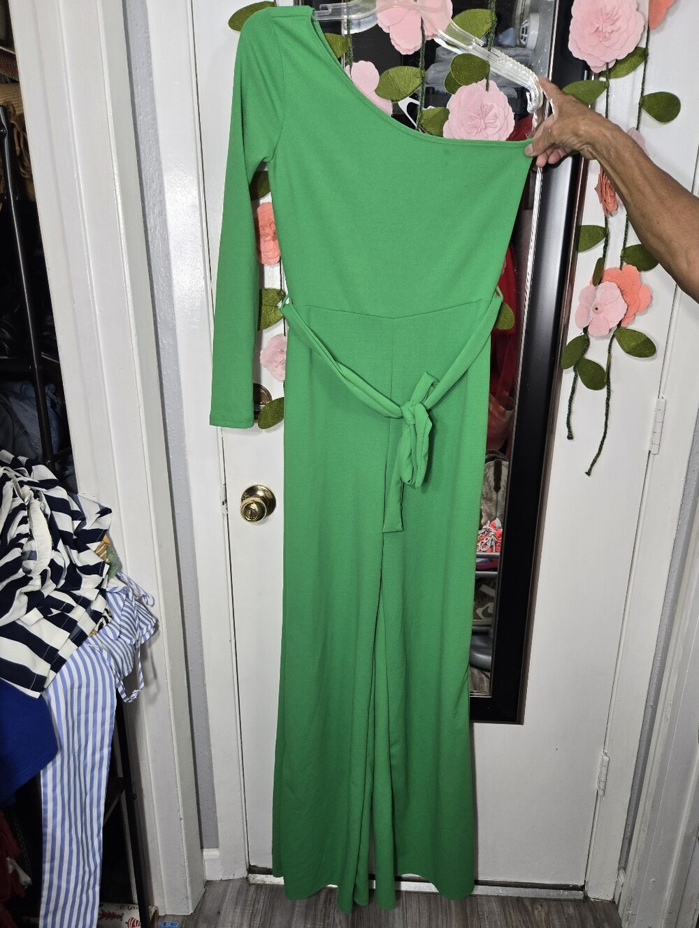 Goodtime USA One Shoulder Green Jumpsuit Sz M Belted